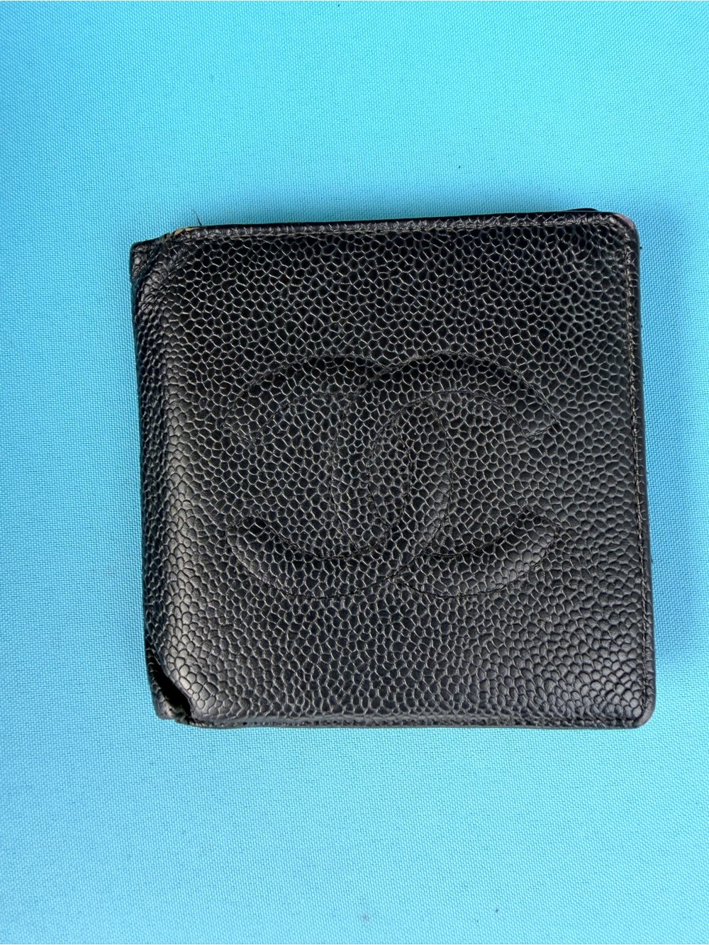 CHANEL Rare vintage Black Pebbled Leather Men's wallet  AUTHENTIC